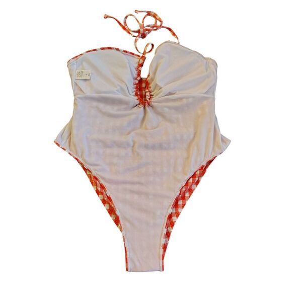 Wild Fable Red Gingham Halter Neck High Leg One Piece Swimsuit XL - Picture 13 of 16